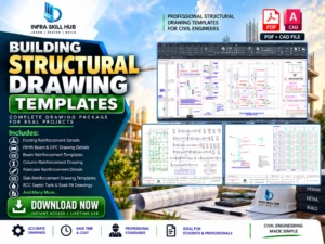 Structural Drawing Templates with footing, beam, column, slab and staircase reinforcement details