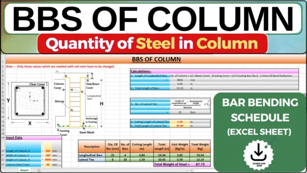 Bar Bending Schedule for Column – Excel Sheet for Civil Engineers by Infra Skill Hub