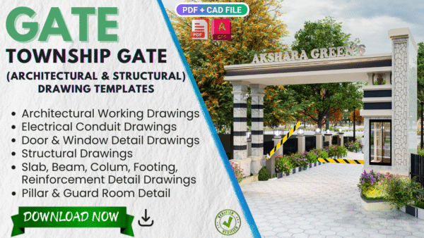 Township Gate Detail Drawings PDF | Society & Main Gate Design | Infra Skill Hub