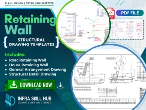 Retaining Wall Detail Drawings with road and house retaining wall structural details in PDF Format.