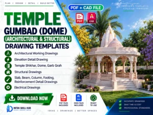 Temple Detail Drawing Templates with architectural and structural drawings in PDF and DWG format