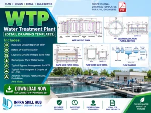 Water Treatment Plant Detail Drawings with WTP layout, Clariflocculator, Rapid Sand Filter and hydraulic design details
