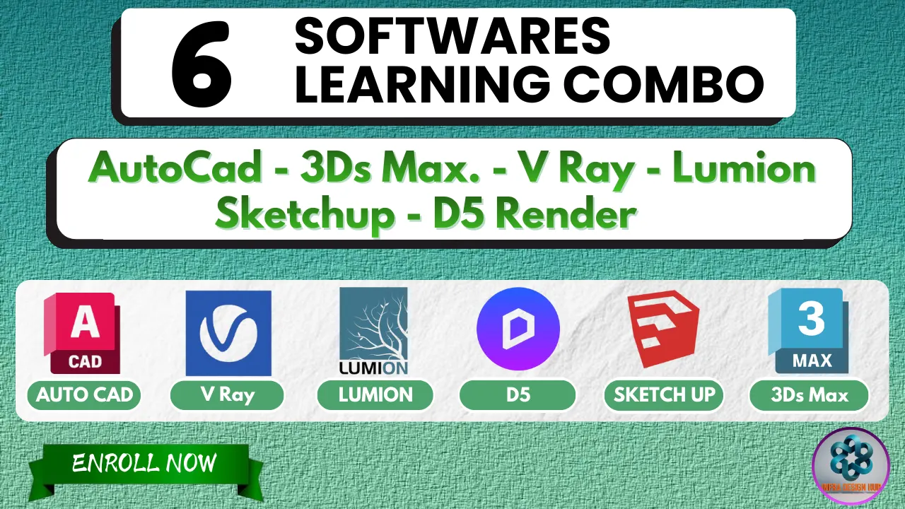 6 software combo course for learning AutoCAD, 3Ds Max, V-Ray, modelling and rendering