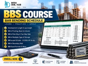 BBS Course covering Bar Bending Schedule calculation, reinforcement detailing and Excel formats
