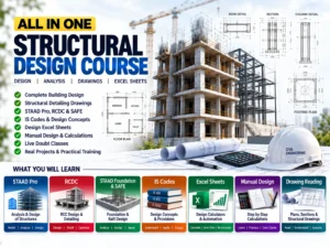 Structural Design Course covering STAAD Pro, RCDC, SAFE, manual design and structural drawings